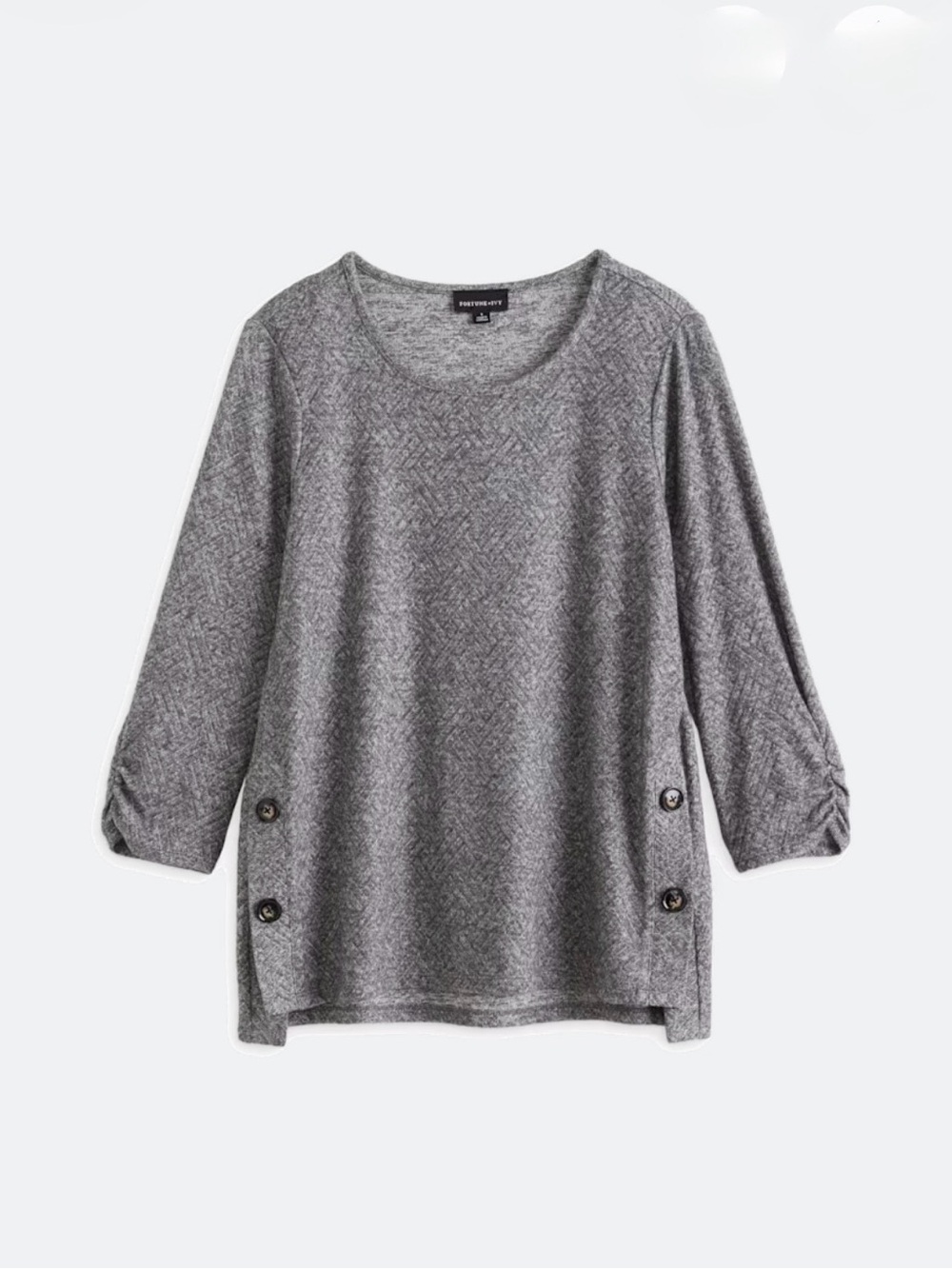Comfort Knit 3/4 Sleeve Gray Pullover with Side Buttons